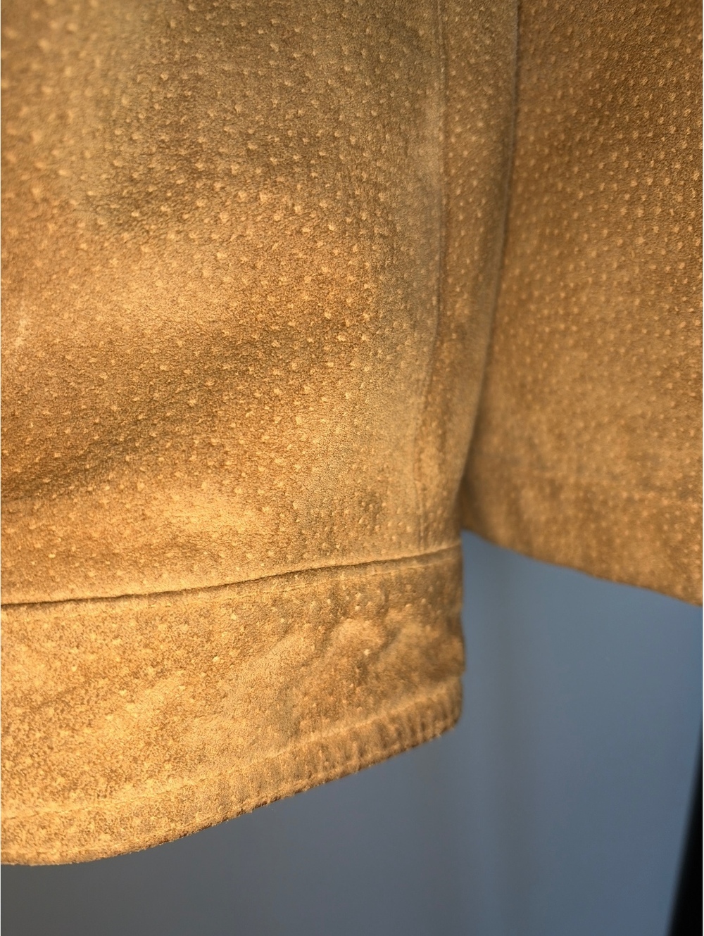 Vintage Wilsons XL Tan Distressed Suede Sherpa Trim Coat 70s Western Americana - Picture 7 of 11